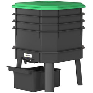Composter per vermi a 4 scomparti da 7,4 galloni, verde scuro, per interni/esterni, con aeratore per il riciclo dei rifiuti alimentari - Product Image 1