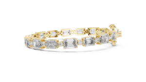 Bracelet tennis unique en émeraude de laboratoire et diamants taille ronde en or jaune 18 carats, idéal pour le quotidien, le bureau, les mariages et les fiançailles pour femme - Product Image 3