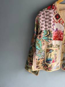 Veste Kantha réversible vintage, faite à la main, en coton, patchwork, broderie à carreaux, boutons sur le devant, vêtement d'hiver, cadeau pour elle - Product Image 2
