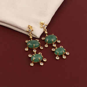 Green Strawberry Quartz <b>Earrings</b>, <b>Dangle</b> & Drop <b>Gold</b> Plated <b>Earrings</b> Handmade Jewelry for Women's, Wedding <b>Earrings</b> - Product Image 3
