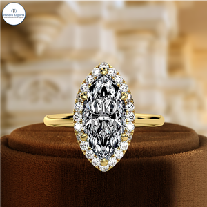 Anillo de Compromiso con Diamante Cultivado en Laboratorio de Corte Marquesa de 1 Quilate, Anillo de Boda con Halo, Anillo Hecho a Mano para Regalo de Aniversario, Anillo Certificado por IGI - Product Image 3