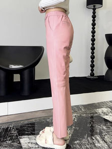 Pantalones de cuero genuino para mujer, pantalones elásticos con cintura elástica, ajustados hasta el tobillo, pantalones acampanados elegantes de piel de oveja para oficina, M-4XL - Product Image 3