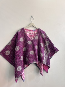 Oversized Handmade Tie Dye Kantha Stitched Top <b>Poncho</b> For Women Vintage Recycled Top - Product Image 5