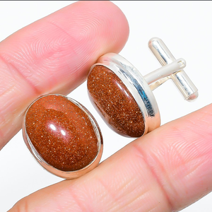 Sun Stone Gemstone Cufflinks, Wedding Cufflinks Handmade Men's Cufflinks, <b>Gift</b> For Love/Father, Shirt Cufflinks - Product Image 3