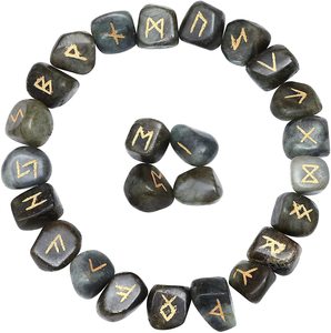 Ensemble de pierres runiques en labradorite naturelle, 25 pièces, pierres runiques en cristal gravées pour la divination, collection en gros - Product Image 1