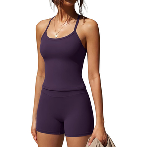 Conjunto de Yoga 2026 Personalizado con Cuello Redondo y Tirantes Finos, Pantalones Cortos de Cintura Alta con Estampado de Puntos, Ropa Deportiva de Dos Piezas Transpirable - Product Image 4