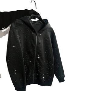 Sweat à capuche zippé en molleton 100 % coton pour homme avec strass, style streetwear décontracté d'hiver et design scintillant - Product Image 1