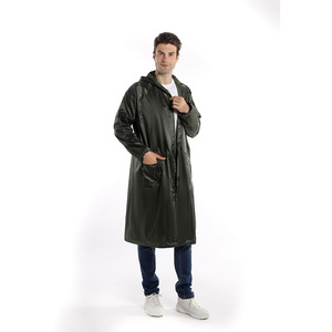 Veste de pluie longue imperméable pour homme avec capuche et fermeture éclair, en polyester noir uni, pour l'extérieur - Product Image 3