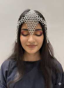 Coiffe en maille d'aluminium |   Bijoux de cheveux médiévaux de la Renaissance |   Couronne en maille légère, accessoire Ren Faire - Product Image 2