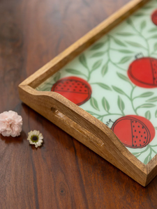 Bandeja Decorativa Rústica de Madera con Diseño Floral Abstracto, Ligera, Multifuncional, con Asa, para Mesa de Comedor, Pieza Única - Product Image 2