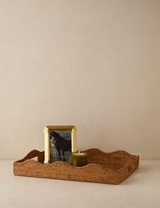 Christmas Gift Natural Woven Rattan <b>Tray</b> with Seashell Decor Round Serving <b>Tray</b> Handicrafts Tableware and Home Decor - Product Image 2