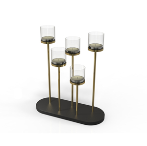 <b>Black</b> Iron Candle Stand with Autumn Leaves Print 3 Holder for Home Decoration - Product Image 6