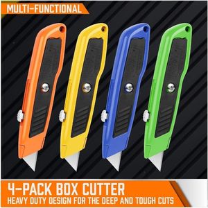 Paquete de 4 Cuchillas Retráctiles de Alta Resistencia con Carcasa de Aluminio, Cuchillo Multiusos con 10 Cuchillas Adicionales para Cortar Cartones y Cajas - Product Image 1