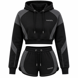 Conjunto Deportivo de Dos Piezas para Mujer, Sudadera Corta y Pantalones Cortos, con Logotipo Personalizado, 100% Algodón, Felpa, Ecológico, Transpirable, al por Mayor - Product Image 6
