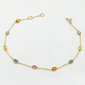 Minimalist Wedding Bracelet Natural Multi Sapphire Gemstone 18k <b>Solid</b> Yellow <b>Gold</b> Handmade for Certified Jewelry | Gift - Product Image 1