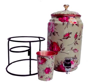 Distributeur d'eau à motif floral avec support et gobelet, fonctionnement manuel, réservoir de stockage d'eau froide pour la maison - Product Image 6