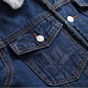 <b>Men's</b> Dark Blue Sherpa Lined Denim Trucker <b>Jacket</b> Button Closure Long Sleeve Regular Fit <b>Warm</b> Casual Winter Jean <b>Jacket</b> - Product Image 6