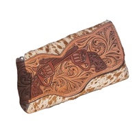 Ensemble portefeuille et pochette vintage style western à trois volets, protection RFID, en cuir véritable pleine fleur de qualité supérieure, fermeture éclair, doublure en coton