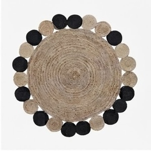 Alfombra Redonda de Yute Hecha a Mano con Diseño de Rayas, Tejida con Tela Ecológica, para Uso en el Hogar y Jardín, Peso Medio, Estilo Liso - Product Image 1