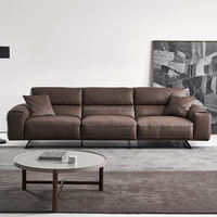 Canapé 3 places en cuir véritable au design italien moderne avec base métallique pour salon, mobilier haut de gamme pour villa