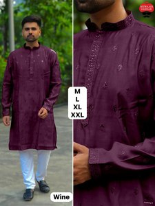 ชุด Kurta แบบดั้งเดิมสำหรับผู้ชายหรือเด็กผู้ชายผ้าไหมพรีเมียมปักทั้งด้านข้างให้แสงสว่าง - Product Image 2