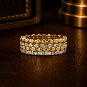 Anillo de Eternidad Ancho de Oro Puro de 14K Personalizado con Diamantes para Mujer, Anillos de Lujo con Diamantes Redondos Cultivados en Laboratorio y Marquesa Floral para Hombre y Mujer - Product Image 1