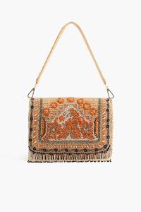Bolso de mano floral con cuentas azules para mujer, bolso cruzado con cremallera y correa de cadena dorada - Product Image 2