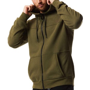 Sudadera con Capucha y Cremallera para Hombre, Color Verde Oliva, Estilo Casual, Corte Regular, para Otoño, Tejido de Punto, Color Sólido, con Bolsillo Frontal - Product Image 3