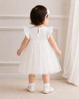 Vestido de Tul con Flores 3D para Bebés Niñas |   Elegante Vestido Blanco de Princesa para Bebés y Niñas Pequeñas
