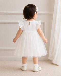 Baby Girls 3D <b>Flower</b> Tulle Dress | Elegant White Princess Party Dress for Infant & Toddler - Product Image 5