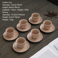 Set Cangkir Teh Kopi Keramik Timur Tengah Motif Tulip Timbul Pine Pavilion 100ml 6 Cangkir 6 Piring Alas Warna-warni Retro untuk Hotel Kafe
