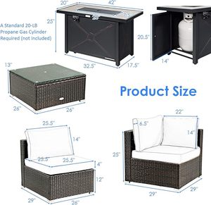 Conjunto de Muebles Seccionales de Mimbre Contemporáneos para Patio con Mesa de Chimenea de Propano y Mesa Auxiliar para Jardín a Precio Económico - Product Image 5