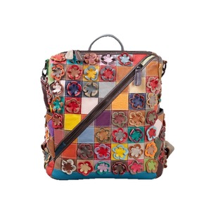 Ando Bag Genuine Cowhide Leather <b>Floral</b> Patchwork <b>Backpack</b> Women Multicolor Shoulder Bag - Product Image 2