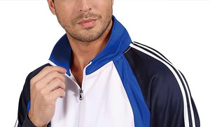 Conjunto Deportivo de 2 Piezas para Hombre, Invierno, Corte Ajustado, Transpirable, Secado Rápido, Bloques de Color Blanco y Azul Neny, con Pantalones a Juego - Product Image 4