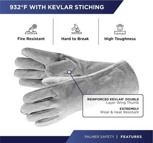 Nouveaux gants de soudeur de style industriel, en cuir de vachette, résistants à la chaleur et à l'abrasion, pour travaux de construction. - Product Image 2