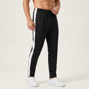 Pantalon de survêtement noir pour homme avec bandes latérales blanches, cordon de serrage haute, décontracté, sans couture, léger, respirant, tricoté, pour l'automne - Product Image 6