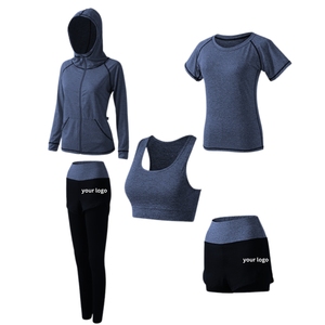 Custom 5-Piece Solid Breathable Seamless Lightweight Spandex/Nylon Windproof Ladies <b>Gym</b> Wear Fitness Tracksuit Sweatshirts <b>Set</b> - Product Image 2