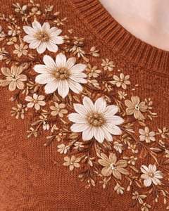 Suéter de Punto sin Mangas para Mujer, Color Naranja Óxido, Personalizado, con Bordado Floral, Cuello Redondo, Suave, Ligero, Informal, Chaleco de Verano, Top Elegante - Product Image 3