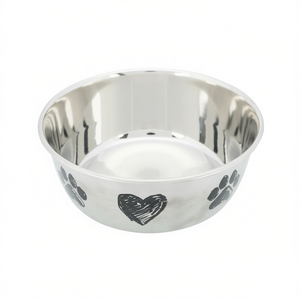 Tazón de Acero Inoxidable para Mascotas, 2.0 L, 20 cm, Diseño de Huella de Pata, Patrón de Corazón, Plato de Alimentación para Perros y Gatos - Product Image 3