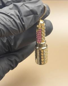 Colgante de Labial Iced Out, Colgante de Hip Hop Inspirado en el Maquillaje, Rubí Rosa, Joyería Hip Hop Personalizada, Colgante de Plata Bicolor 925 - Product Image 5