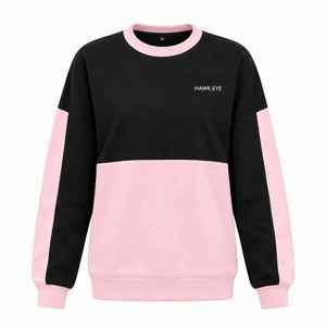 Women's Color <b>Block</b> Sweatshirt O-Neck Oversized Pink Black Long Sleeve Knitted Breathable Autumn Wear - Product Image 6