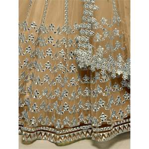 Stunning Beige Foil Work <b>Net</b> Wedding Lehenga Choli with Dupatta for Women - Product Image 3