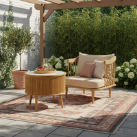 Modern Minimalist Masif Ahşap Tik Bahçe Koltuk Takımı Su Geçirmez Beyaz Minder UV Dayanımlı PE Rattan Dayanıklı Dış Mekan Mobilyası