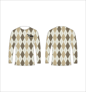 Camiseta Deportiva Ligera de Manga Larga Sublimada Personalizada con Patrón Argyle Beige y Marrón, Fabricante de Ropa al Por Mayor - Product Image 1