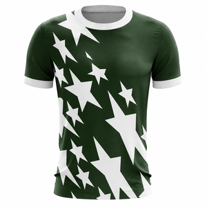 Camiseta de Manga Corta Azul para Hombre, Cuello Redondo, Estilo Casual, Estampado de Estrellas Blancas, Patrón Geométrico, Tejido de Punto Jersey, Transpirable, Corte Regular - Product Image 4