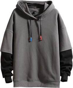 Sweat-shirt à capuche pour homme gris et noir, style streetwear décontracté pour l'hiver, 100% coton, broderie 3D, doublé - Product Image 1
