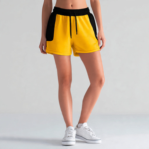 Custom Logo Color Block Sweat Shorts Women Wholesale Blank Yellow and <b>Black</b> Fleece Shorts Two Tone Track Shorts With Pockets - Product Image 4