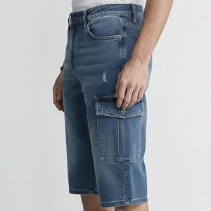 Men's Cargo Denim <b>Shorts</b> Mid <b>Waist</b> Distressed Blue Summer Casual <b>Jean</b> <b>Shorts</b> With Pockets Ripped Style Denim Jorts - Product Image 3