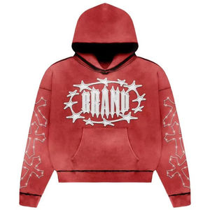 Sudadera con Capucha Oversize Vintage Lavada Personalizada de Algodón Grueso con Forro Polar y Manga con Pedrería Estilo Urbano - Product Image 6