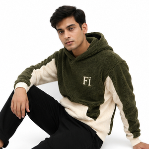 Sweat-shirts en molleton de coton personnalisés pour hommes, manches contrastées, pull en sherpa, poche avant, streetwear urbain, mode hiver Y2K, vente en gros - Product Image 3
